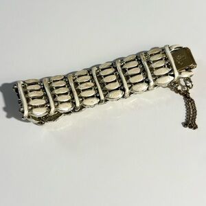 Coro Silver and Gold Tone Bracelet With Ivory Enamel Details